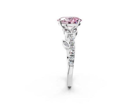 White gold Fancy Pink Oval Cut Solitaire Leaf-Inspired Diamond Ring with Pavé Band and Four-Prong Setting_26
