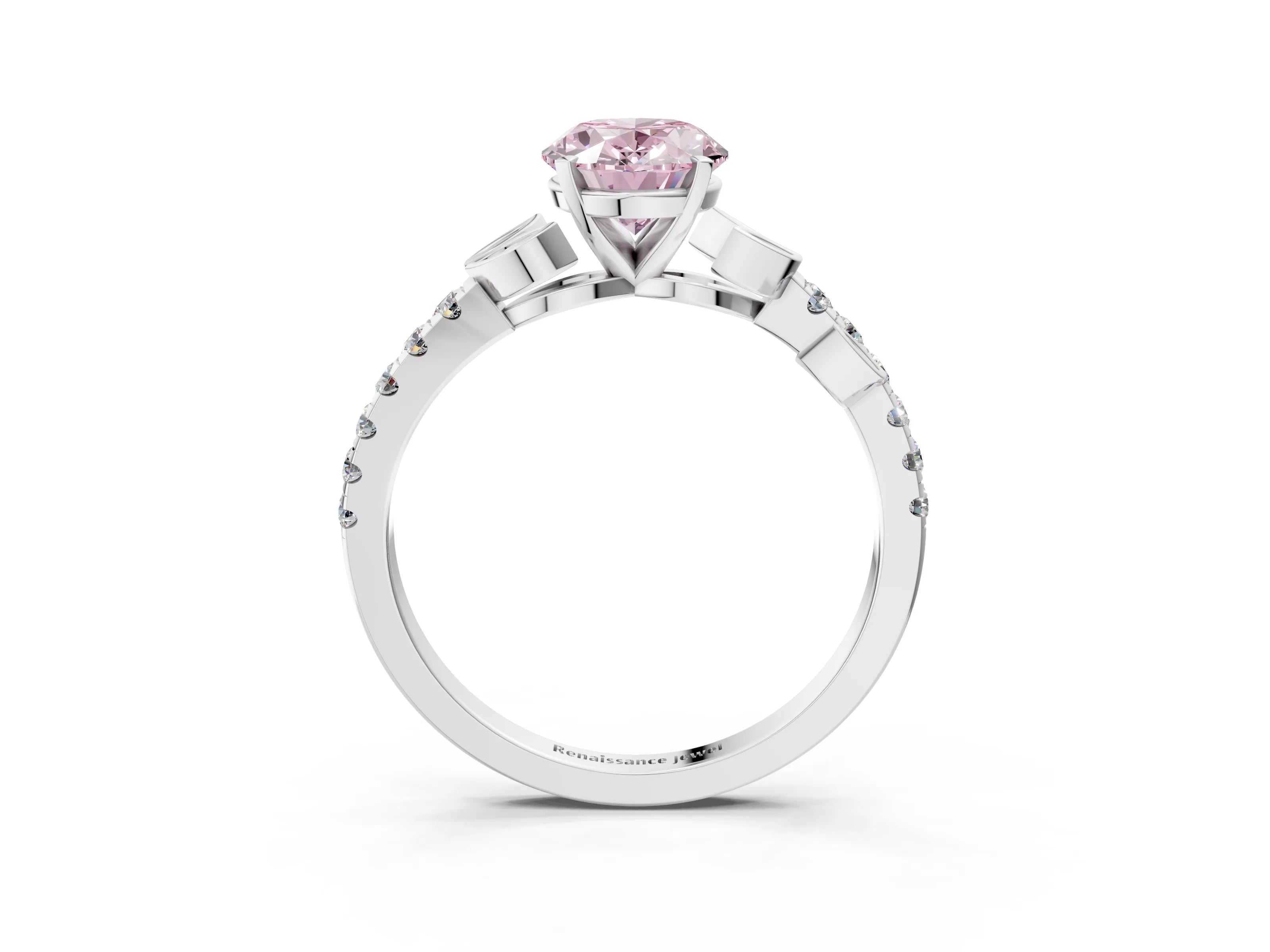 White gold Fancy Pink Oval Cut Solitaire Leaf-Inspired Diamond Ring with Pavé Band and Four-Prong Setting_27