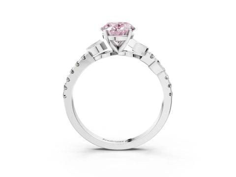 White gold Fancy Pink Oval Cut Solitaire Leaf-Inspired Diamond Ring with Pavé Band and Four-Prong Setting_27