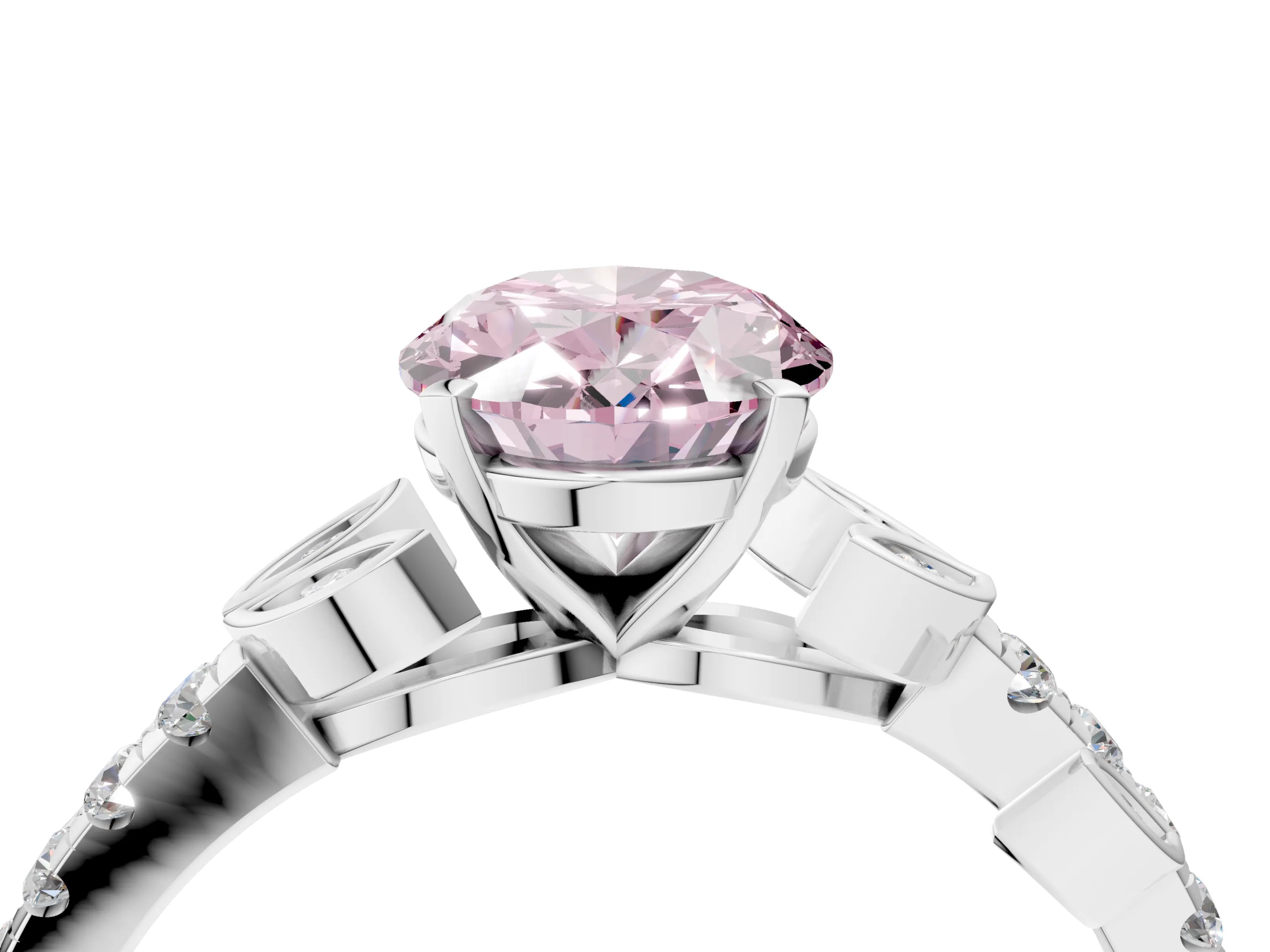 White gold Fancy Pink Oval Cut Solitaire Leaf-Inspired Diamond Ring with Pavé Band and Four-Prong Setting_28