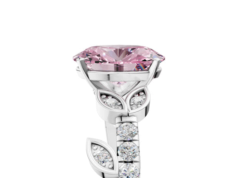 White gold Fancy Pink Oval Cut Solitaire Leaf-Inspired Diamond Ring with Pavé Band and Four-Prong Setting_29