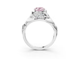 White gold Fancy Pink Oval Cut Solitaire Leaf-Inspired Engagement Ring with Prong Setting_15