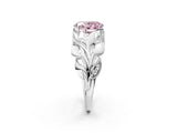 White gold Fancy Pink Oval Cut Solitaire Leaf-Inspired Engagement Ring with Prong Setting_2