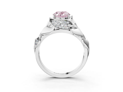 White gold Fancy Pink Oval Cut Solitaire Leaf-Inspired Engagement Ring with Prong Setting_3