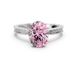 White gold Fancy Pink Oval Cut Solitaire Milgrain Engraved Band with Four-Prong Setting