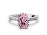 White gold Fancy Pink Oval Cut Solitaire Milgrain Engraved Band with Four-Prong Setting_12