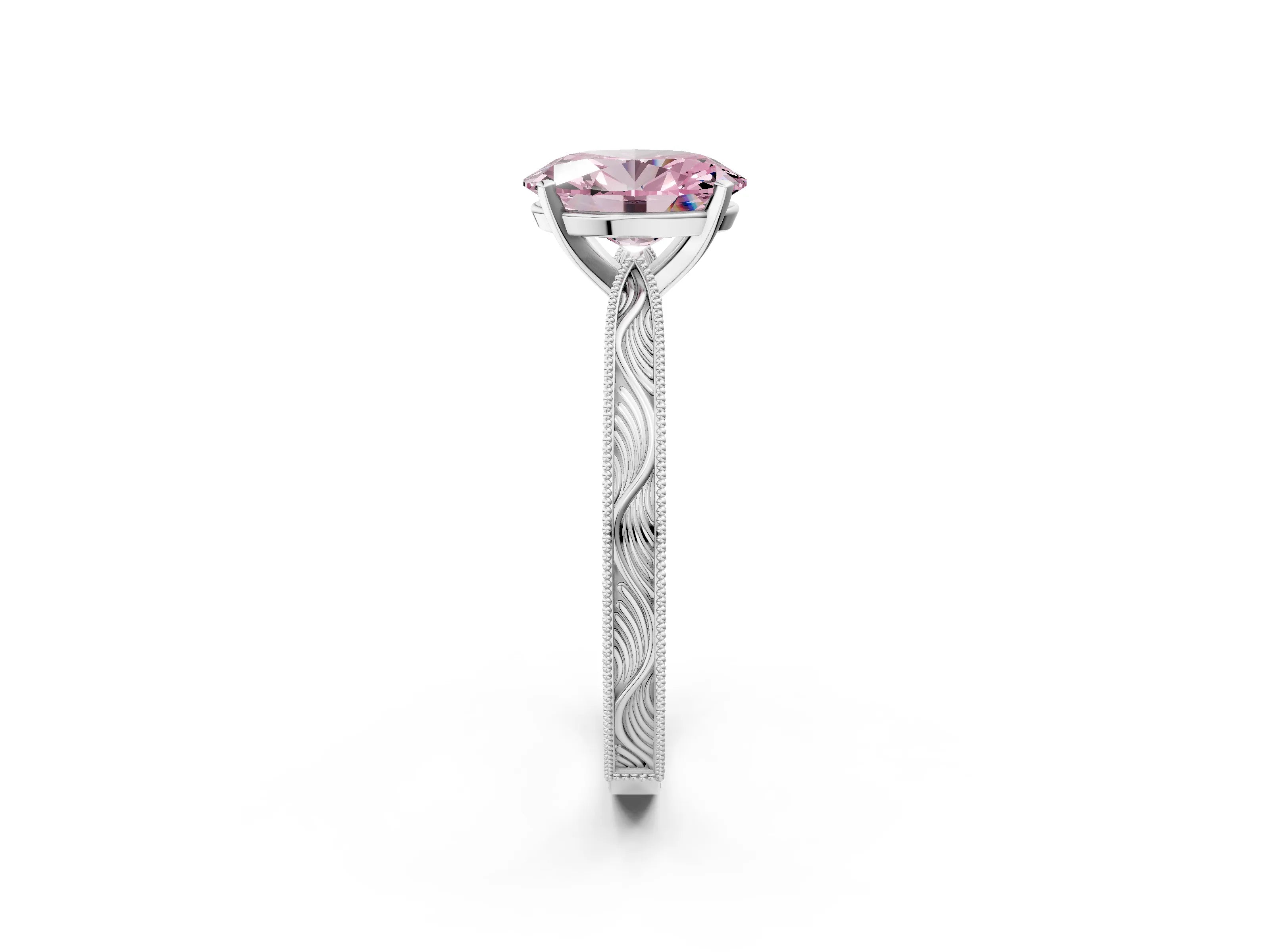 White gold Fancy Pink Oval Cut Solitaire Milgrain Engraved Band with Four-Prong Setting_14