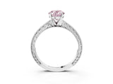 White gold Fancy Pink Oval Cut Solitaire Milgrain Engraved Band with Four-Prong Setting_15