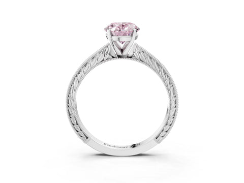 White gold Fancy Pink Oval Cut Solitaire Milgrain Engraved Band with Four-Prong Setting_15