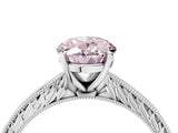 White gold Fancy Pink Oval Cut Solitaire Milgrain Engraved Band with Four-Prong Setting_16