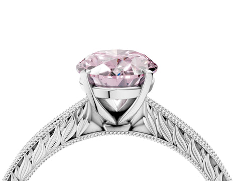 White gold Fancy Pink Oval Cut Solitaire Milgrain Engraved Band with Four-Prong Setting_16