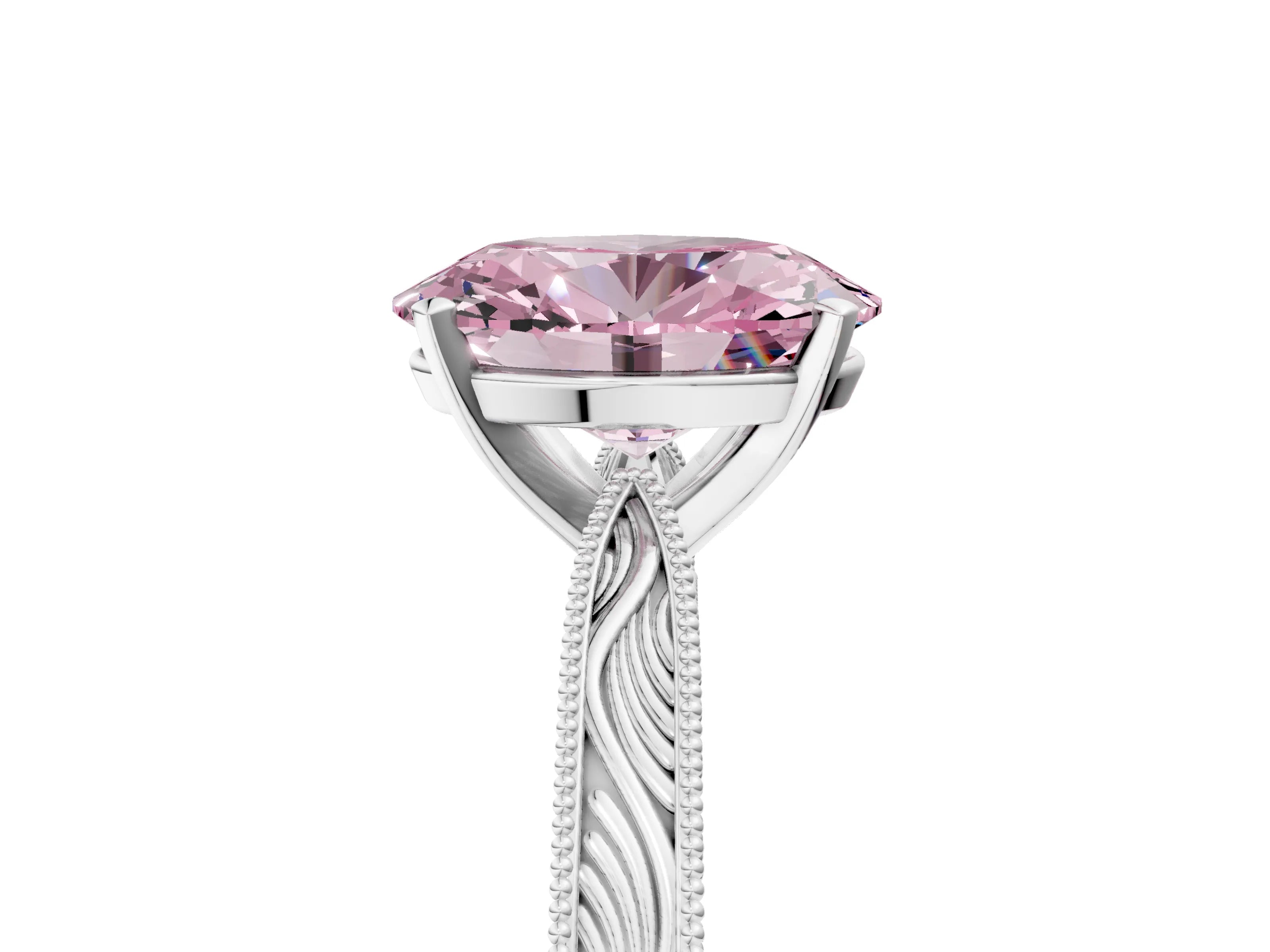 White gold Fancy Pink Oval Cut Solitaire Milgrain Engraved Band with Four-Prong Setting_17
