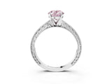 White gold Fancy Pink Oval Cut Solitaire Milgrain Engraved Band with Four-Prong Setting_3
