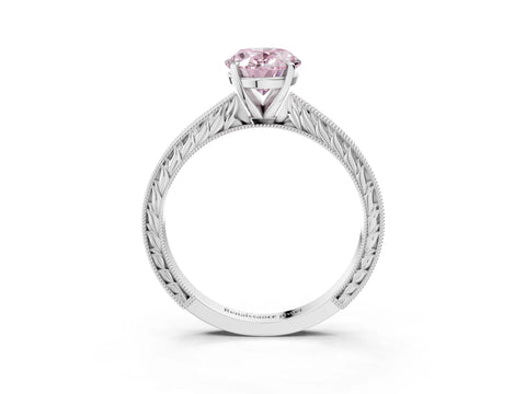 White gold Fancy Pink Oval Cut Solitaire Milgrain Engraved Band with Four-Prong Setting_3