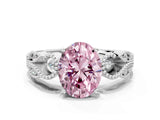 White gold Fancy Pink Oval Cut Solitaire Milgrain Leaf Band with Prong Setting_12