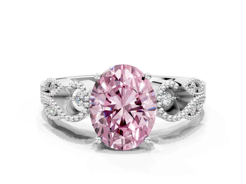 White gold Fancy Pink Oval Cut Solitaire Milgrain Leaf Band with Prong Setting_12