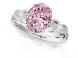 White gold Fancy Pink Oval Cut Solitaire Milgrain Leaf Band with Prong Setting_13
