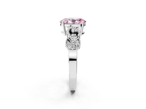 White gold Fancy Pink Oval Cut Solitaire Milgrain Leaf Band with Prong Setting_14
