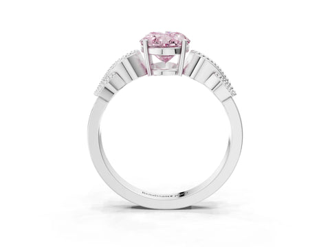 White gold Fancy Pink Oval Cut Solitaire Milgrain Leaf Band with Prong Setting_15