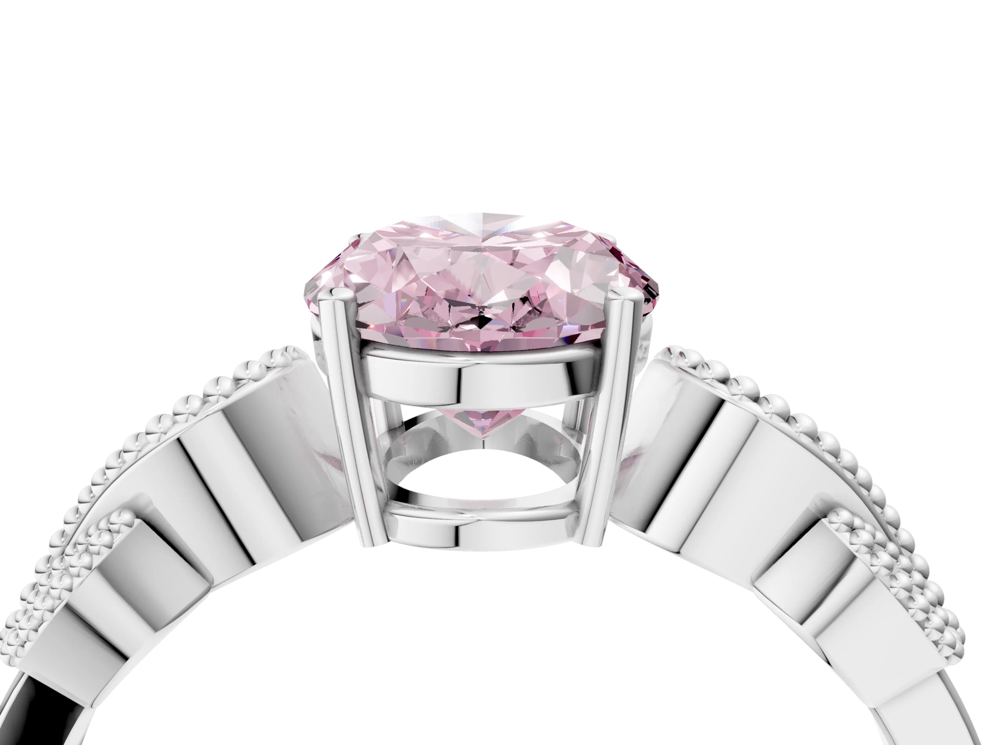 White gold Fancy Pink Oval Cut Solitaire Milgrain Leaf Band with Prong Setting_16
