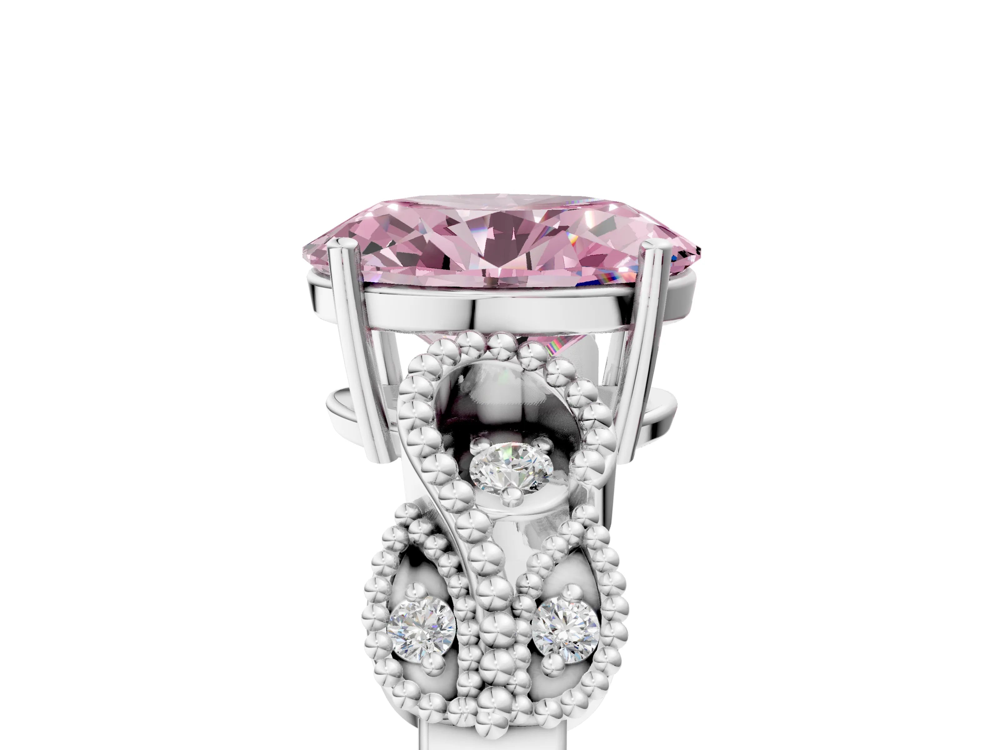 White gold Fancy Pink Oval Cut Solitaire Milgrain Leaf Band with Prong Setting_17