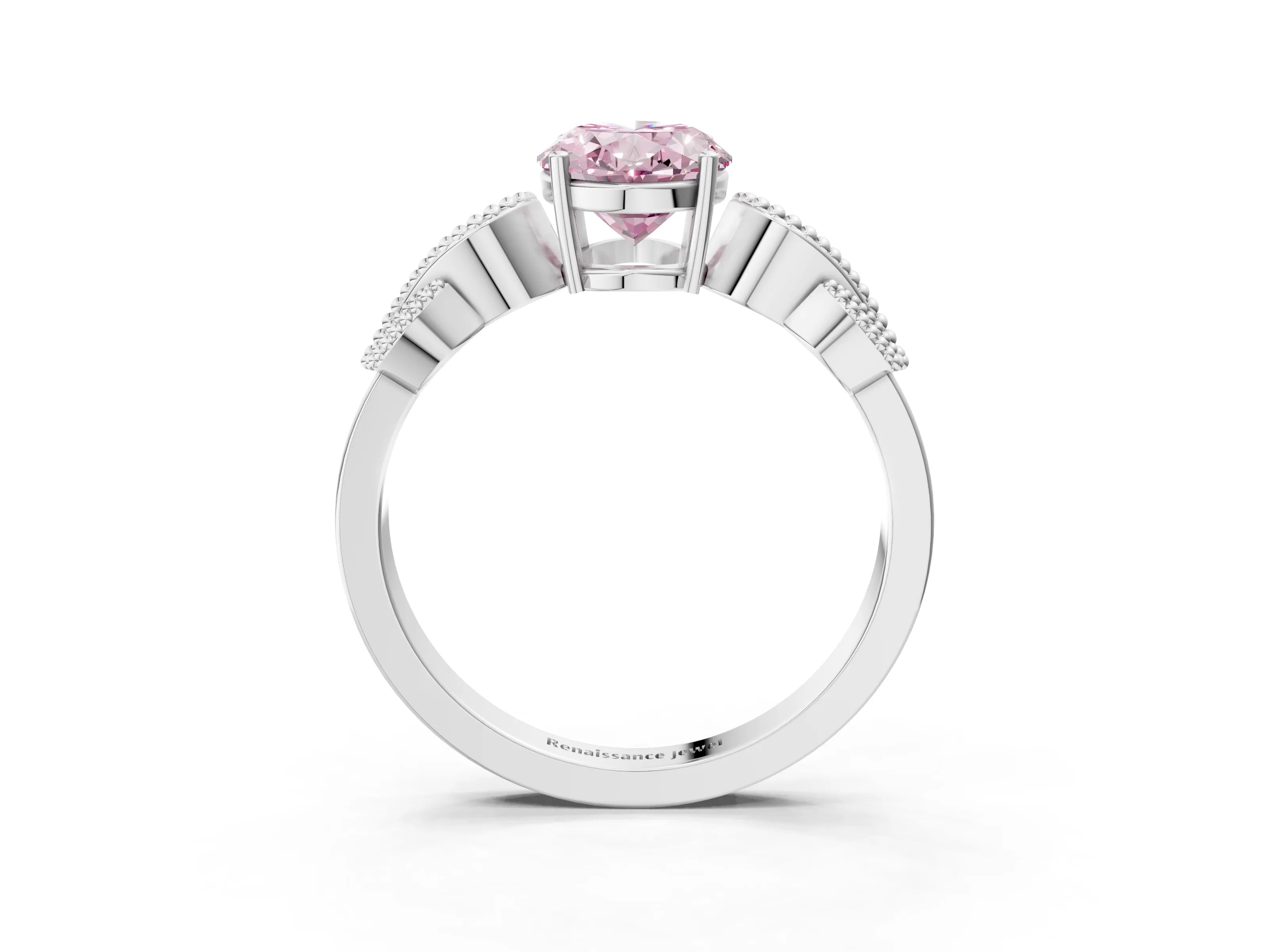 White gold Fancy Pink Oval Cut Solitaire Milgrain Leaf Band with Prong Setting_3