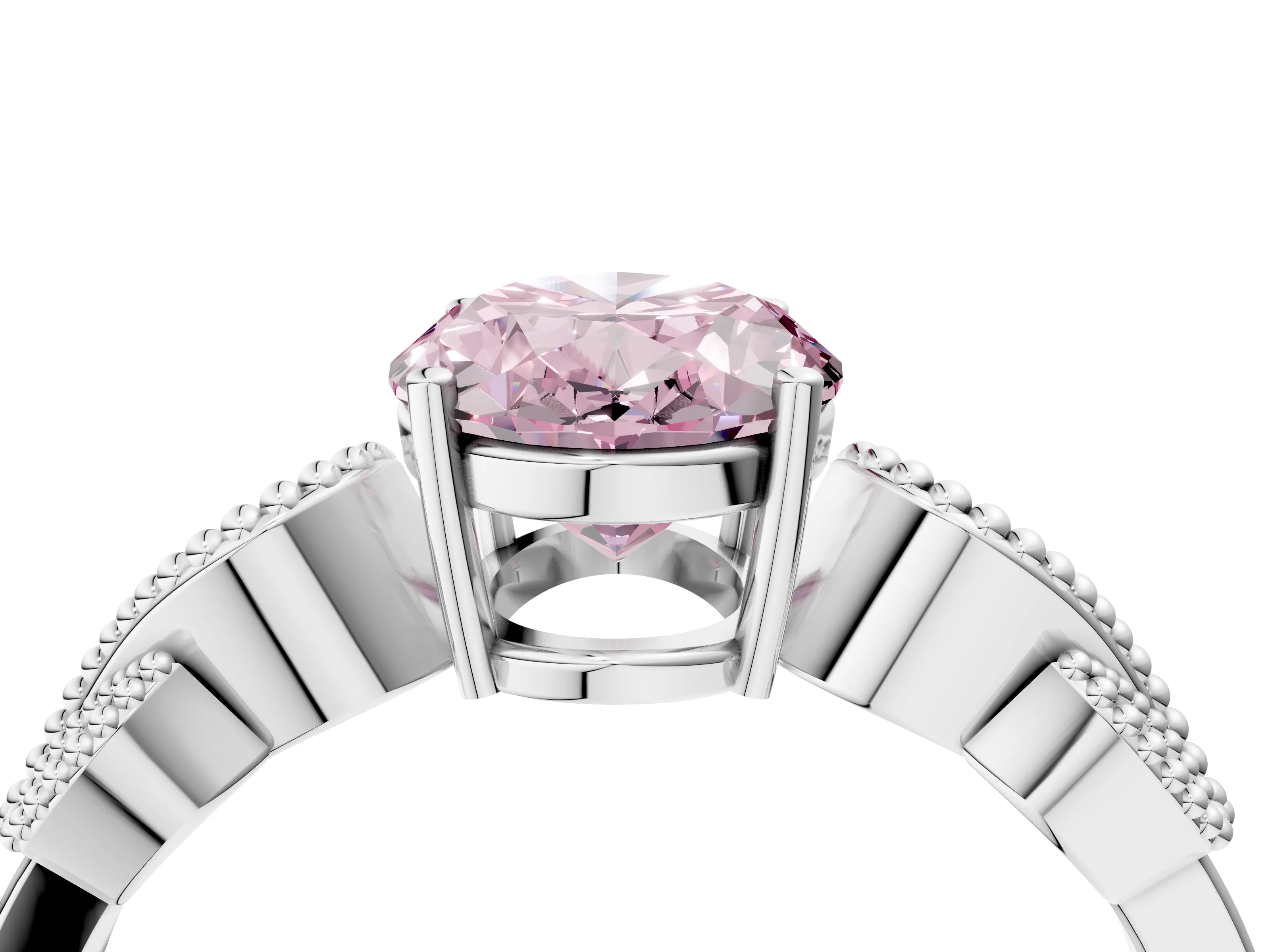 White gold Fancy Pink Oval Cut Solitaire Milgrain Leaf Band with Prong Setting_4