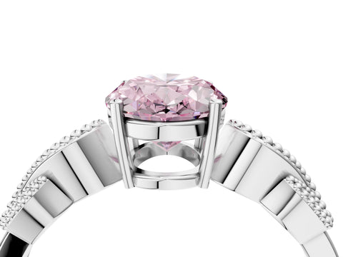 White gold Fancy Pink Oval Cut Solitaire Milgrain Leaf Band with Prong Setting_4