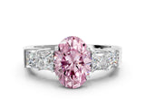 White gold Fancy Pink Oval Cut Solitaire Princess Side Stone Engraved Band Prong Setting Ring_12