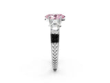 White gold Fancy Pink Oval Cut Solitaire Princess Side Stone Engraved Band Prong Setting Ring_14