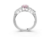 White gold Fancy Pink Oval Cut Solitaire Princess Side Stone Engraved Band Prong Setting Ring_15