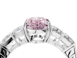 White gold Fancy Pink Oval Cut Solitaire Princess Side Stone Engraved Band Prong Setting Ring_16