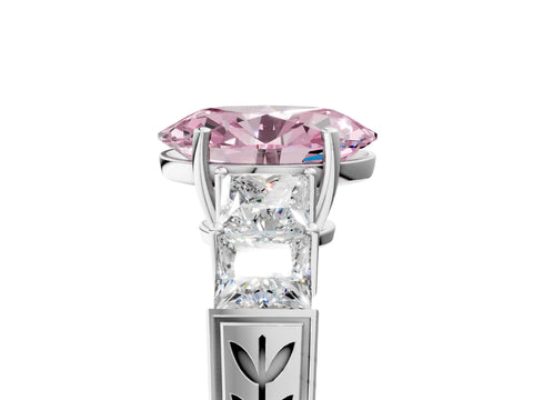 White gold Fancy Pink Oval Cut Solitaire Princess Side Stone Engraved Band Prong Setting Ring_17