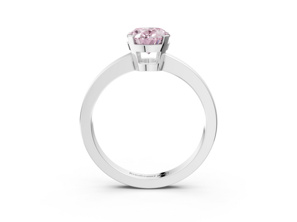 White gold Fancy Pink Oval  Cut Solitaire Ring with Four-Prong Setting and Classic Band