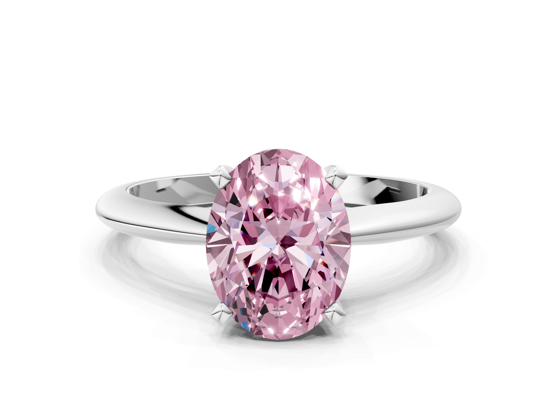 White gold Fancy Pink Oval  Cut Solitaire Ring with Four-Prong Setting on a Classic Band_58