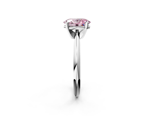 Platinum Fancy Pink Oval  Cut Solitaire Ring with Four-Prong Setting on a Classic Band