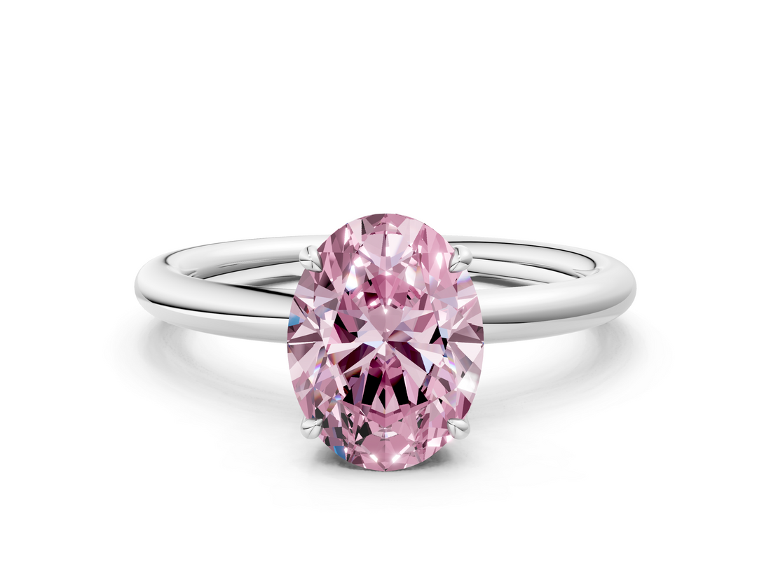 White gold Fancy Pink Oval  Cut Solitaire Ring with Thin Band and Four-Prong Setting_16
