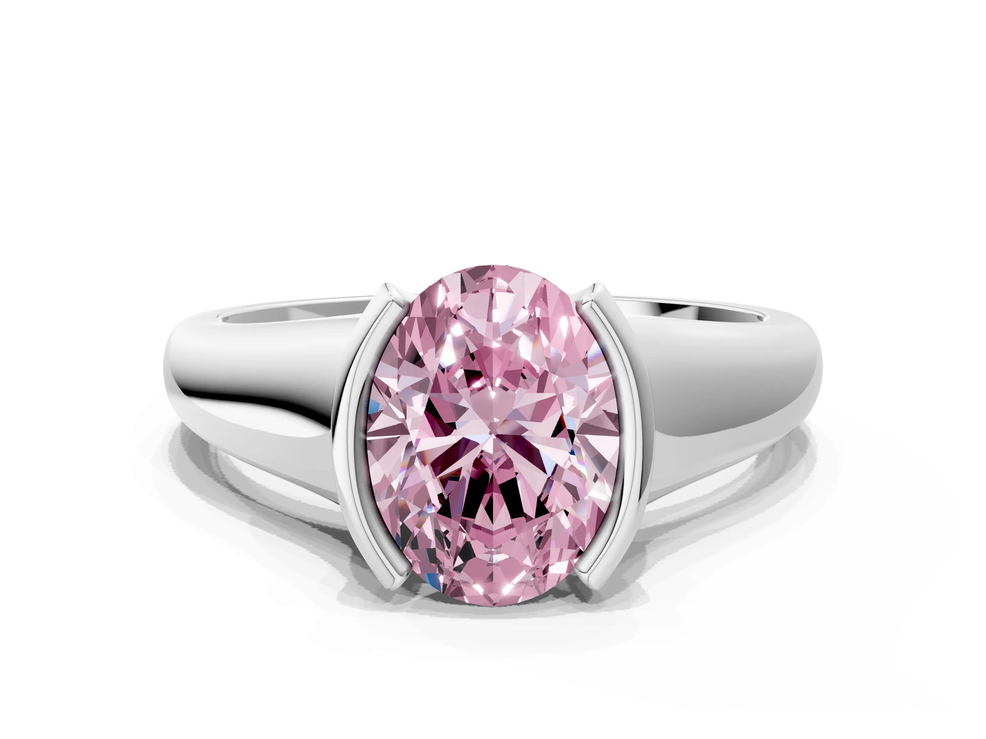 White gold Fancy Pink Oval Cut Solitaire Tension Set Diamond Ring with Split Shank Band