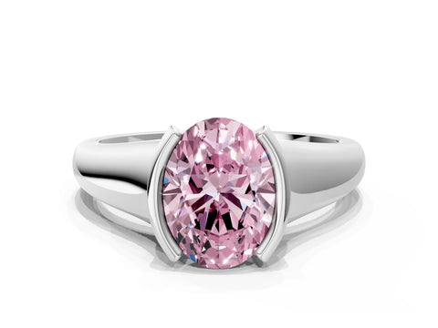White gold Fancy Pink Oval Cut Solitaire Tension Set Diamond Ring with Split Shank Band