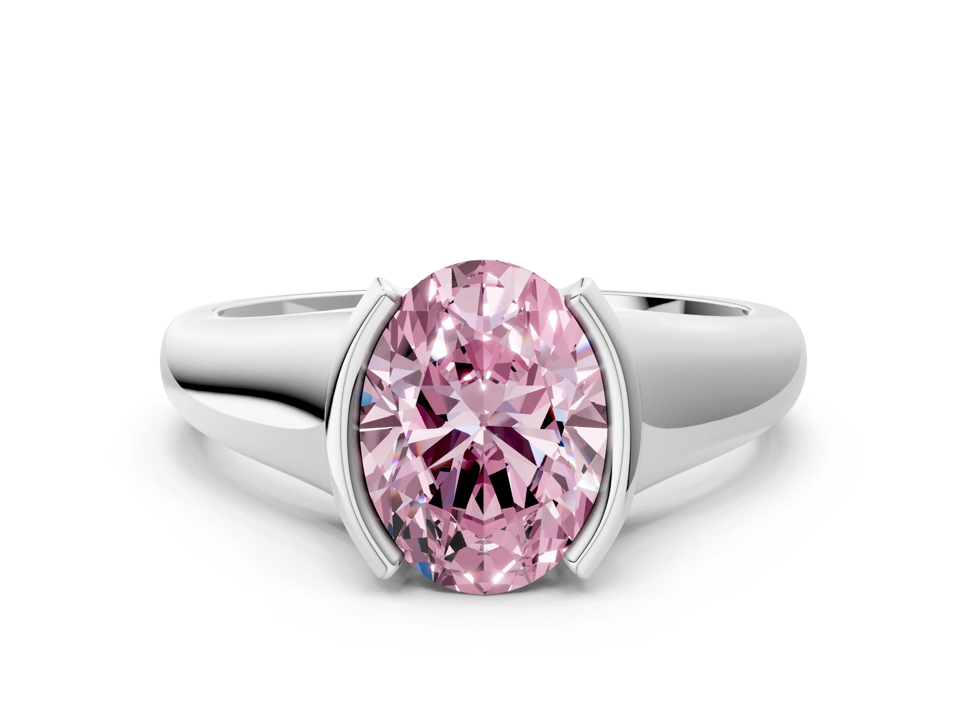 White gold Fancy Pink Oval Cut Solitaire Tension Set Diamond Ring with Split Shank Band_35