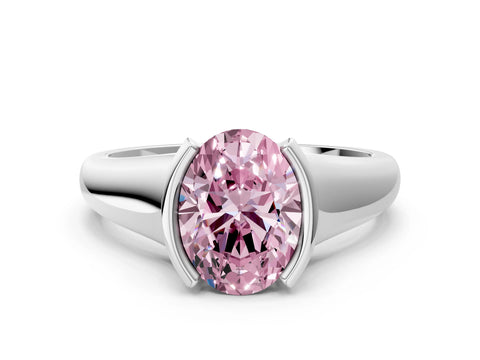 White gold Fancy Pink Oval Cut Solitaire Tension Set Diamond Ring with Split Shank Band_35