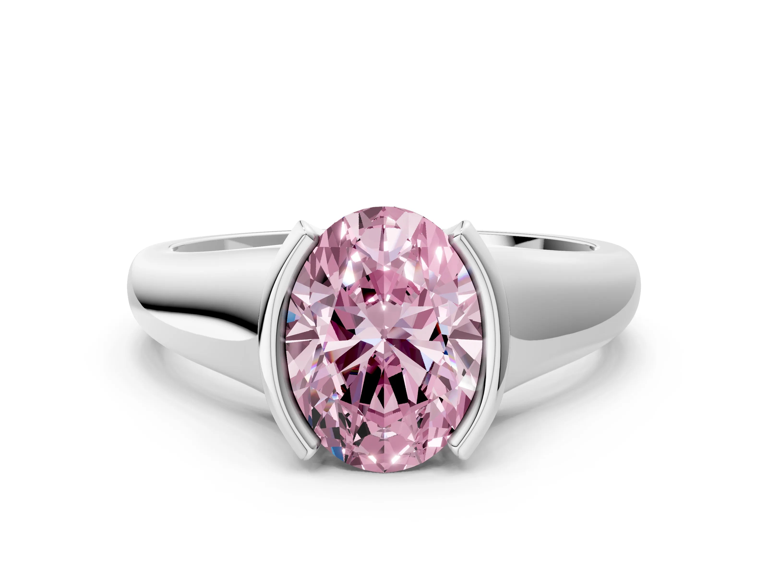 White gold Fancy Pink Oval Cut Solitaire Tension Set Diamond Ring with Split Shank Band_47