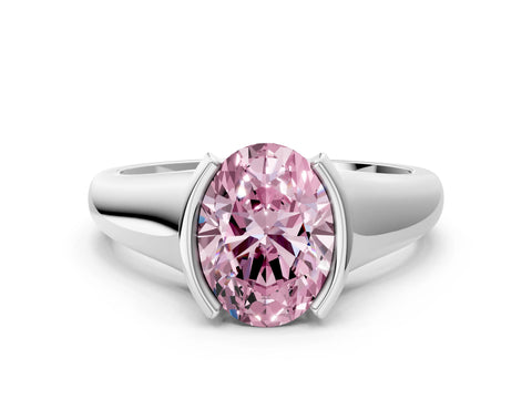 White gold Fancy Pink Oval Cut Solitaire Tension Set Diamond Ring with Split Shank Band_47