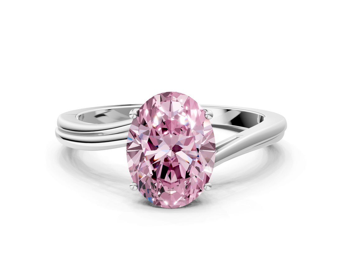 White gold Fancy Pink Oval  Cut Solitaire Twist Band Ring with Four-Prong Setting_20