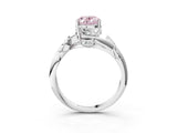 Platinum 2.09 Carat Pink VVS2 Oval Solitaire Twist Engagement Ring with Leaf Accents and Prong Setting