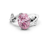 Platinum 2.09 Carat Pink VVS2 Oval Solitaire Twist Engagement Ring with Leaf Accents and Prong Setting