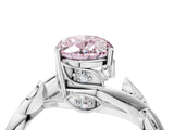 Platinum 2.09 Carat Pink VVS2 Oval Solitaire Twist Engagement Ring with Leaf Accents and Prong Setting