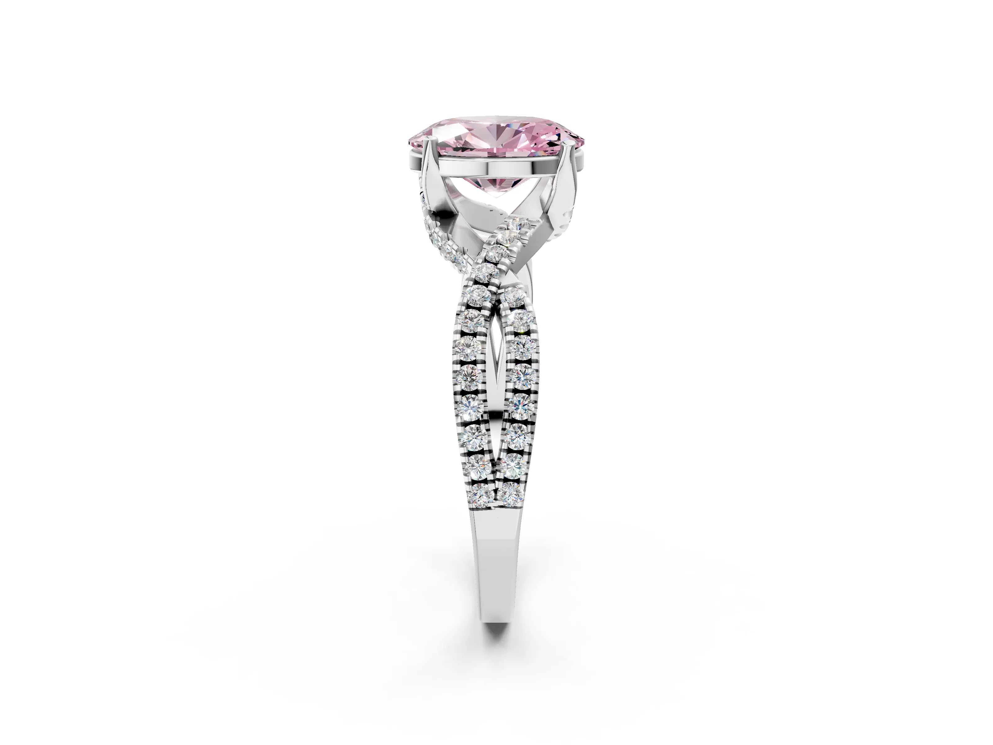White gold Fancy Pink Oval Cut Solitaire Twist Pave Diamond Engagement Ring with Prong Setting_14