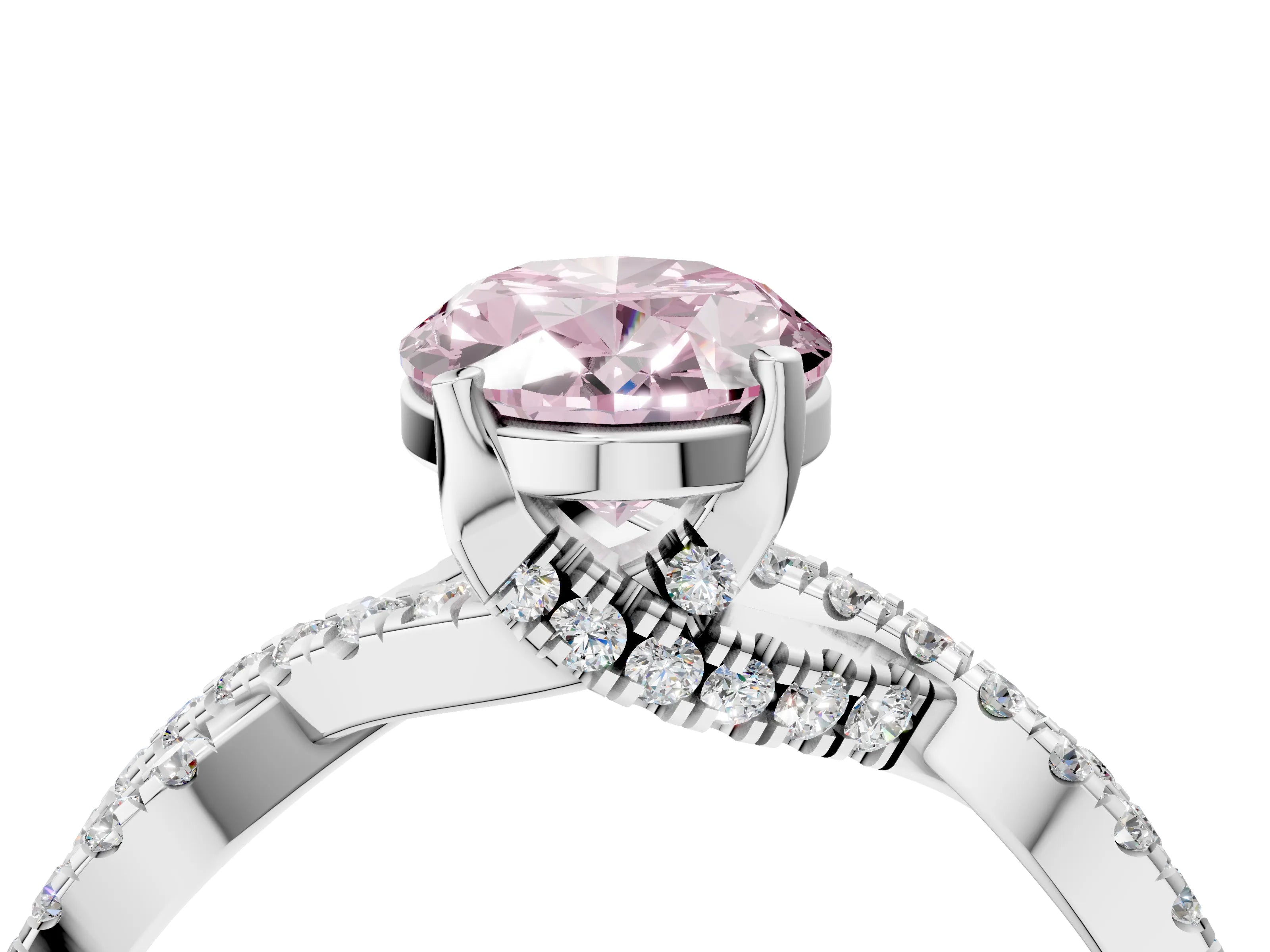White gold Fancy Pink Oval Cut Solitaire Twist Pave Diamond Engagement Ring with Prong Setting_16