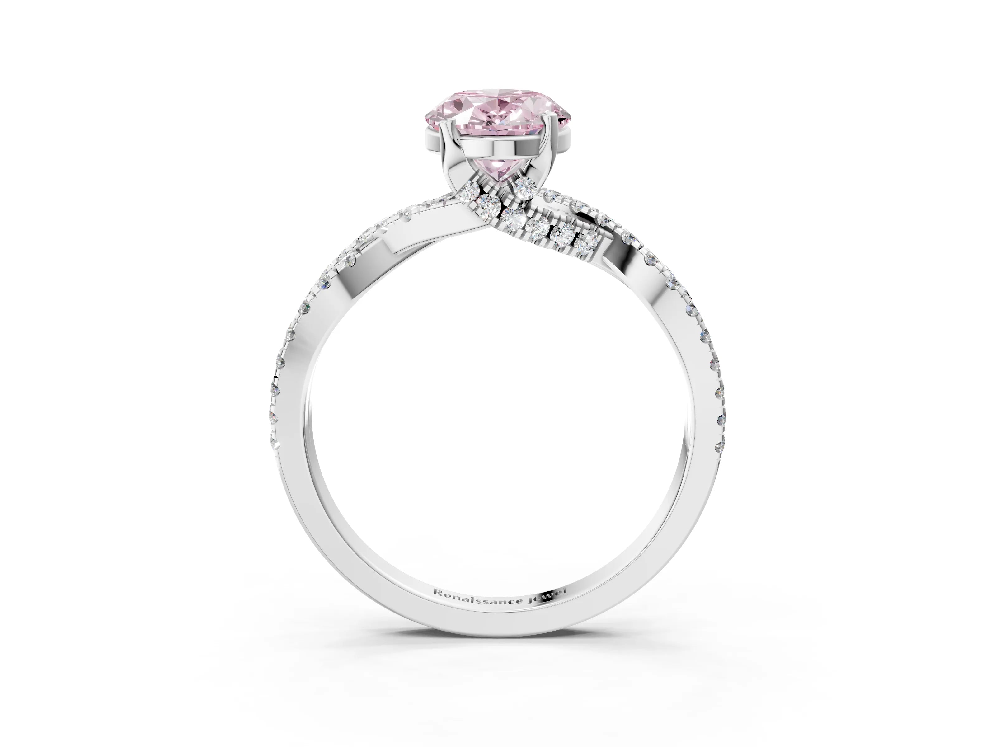 White gold Fancy Pink Oval Cut Solitaire Twist Pave Diamond Engagement Ring with Prong Setting_3